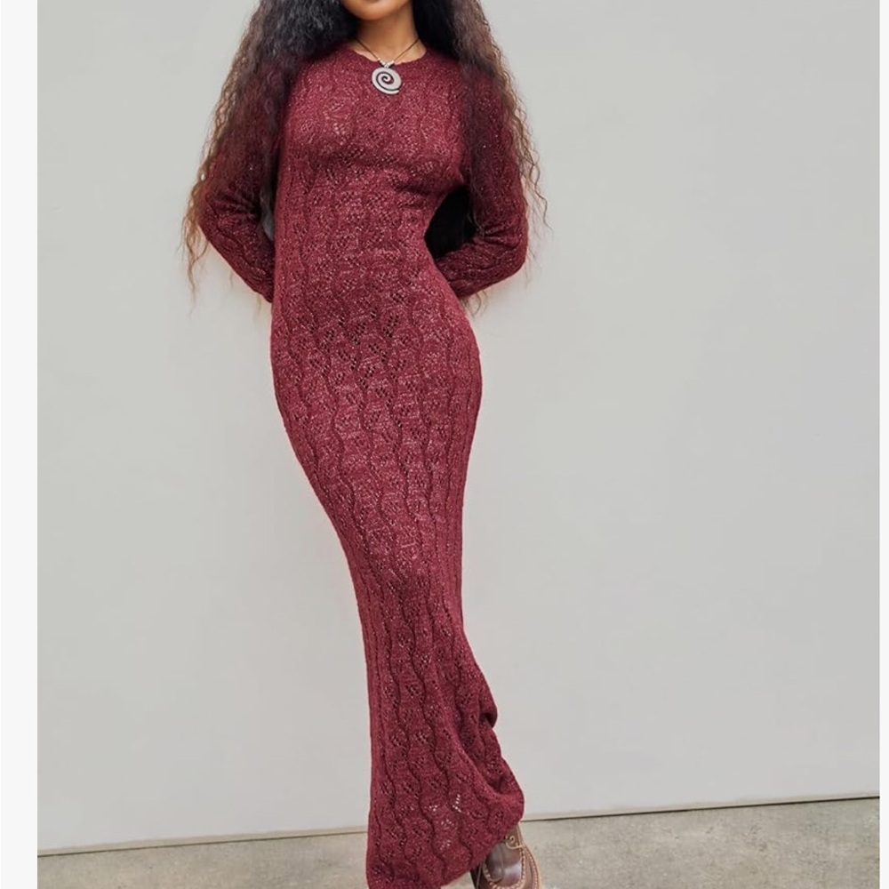 Cider Burgundy Knit Maxi Dress Size L